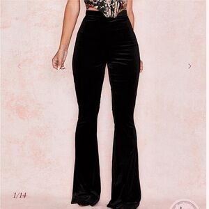 House of CB Black Velvet Flare Trousers